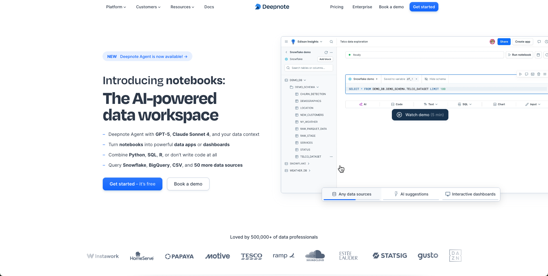 deepnote ai home page screenshot