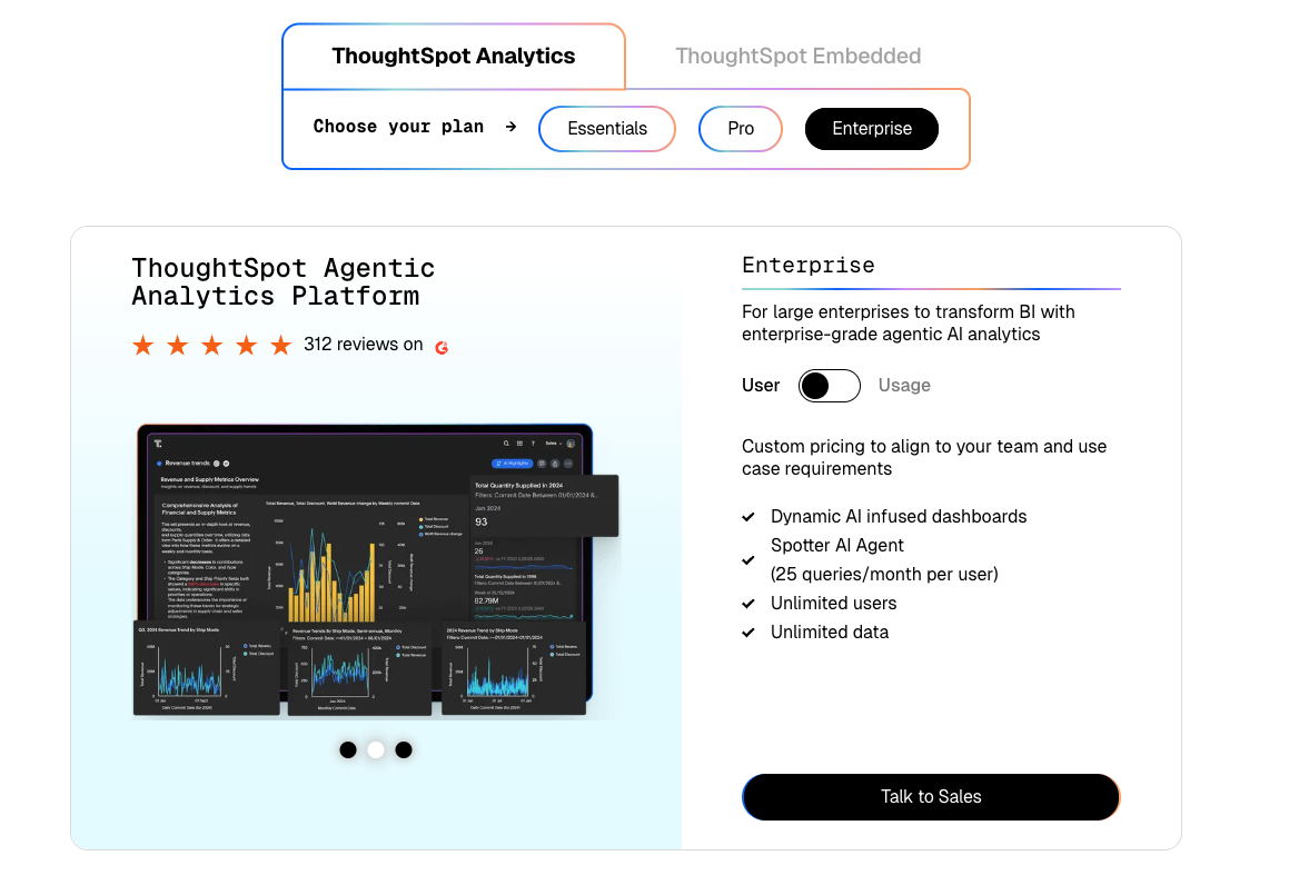 thoughtspot ai pricing page screenshot
