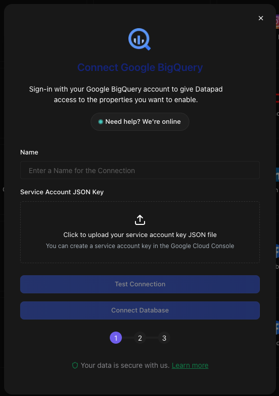 BigQuery connection form