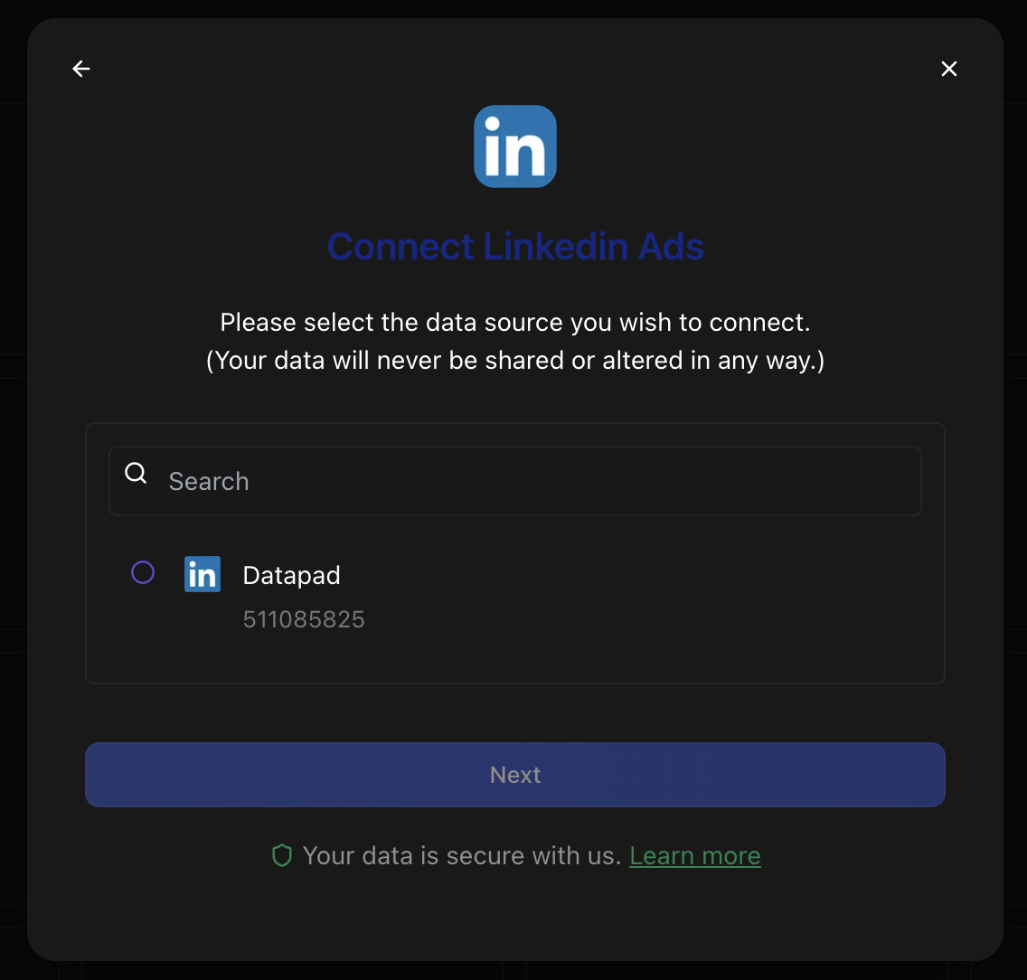 LinkedIn Ads account selection