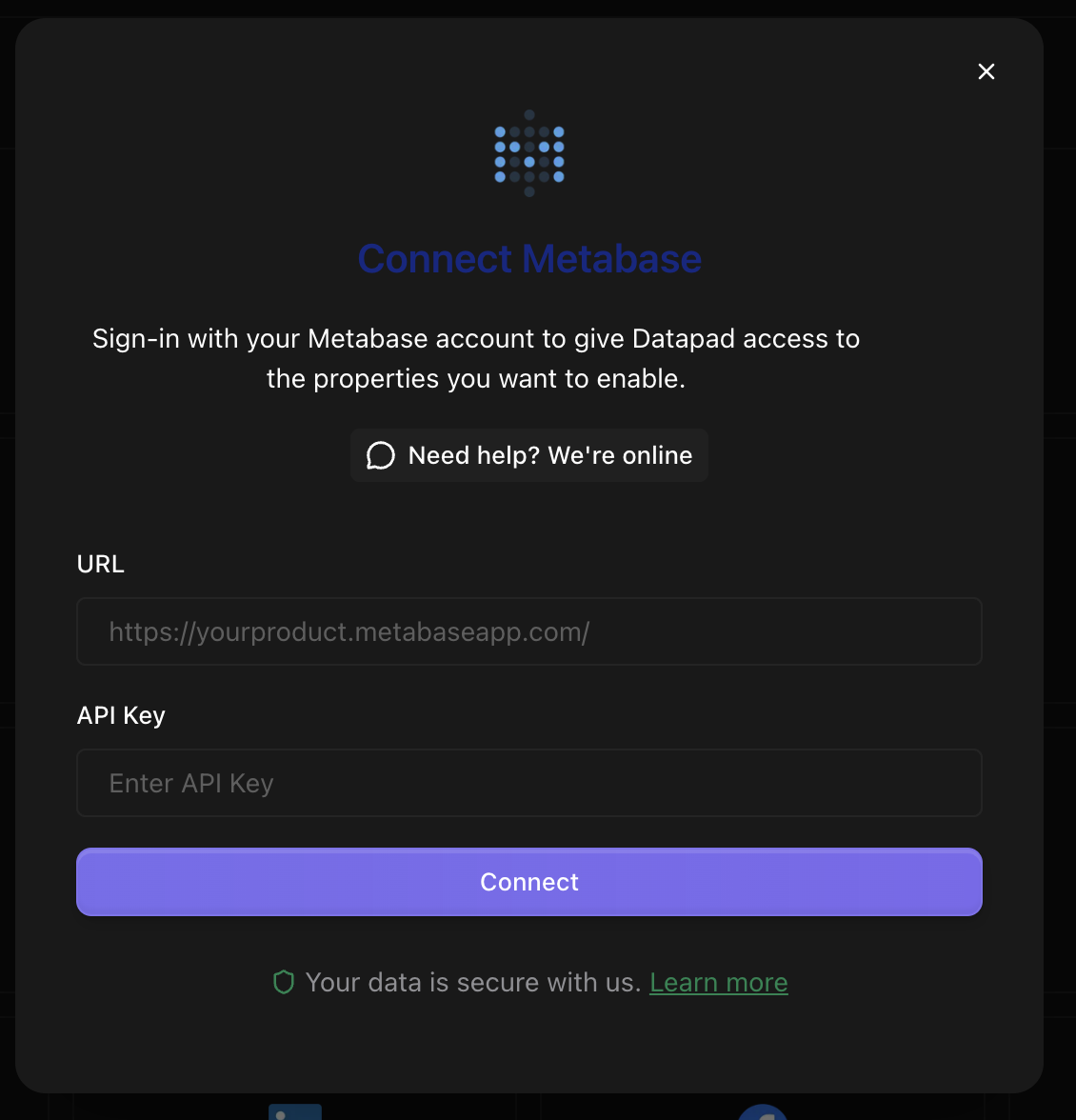 Metabase dashboard selection