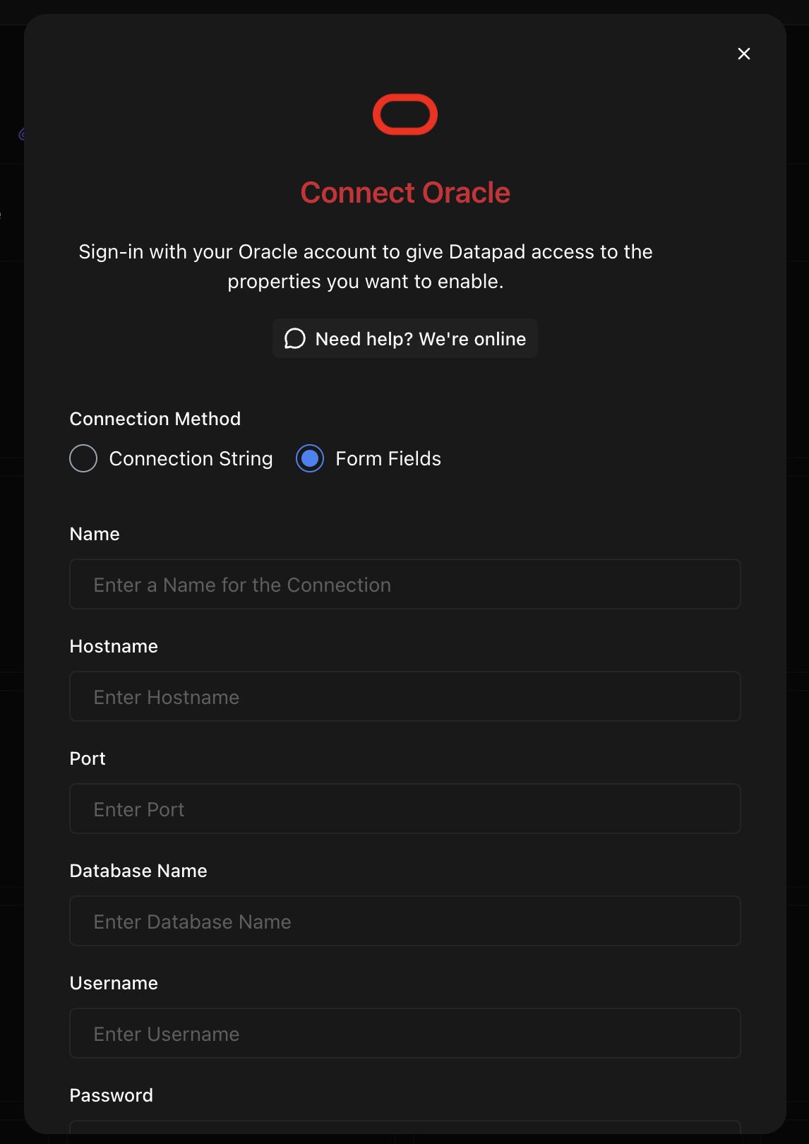 Oracle connection form